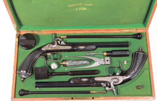 Pair of Percussion Duelling-/Targetpistols France 1850